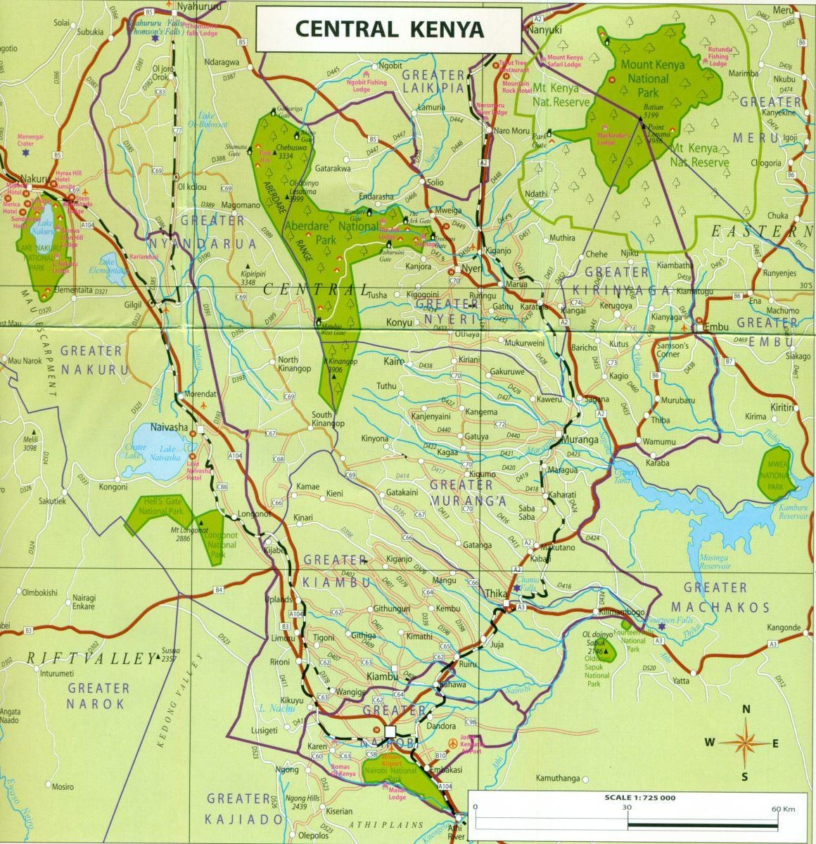 mapa centrálnej Keni.