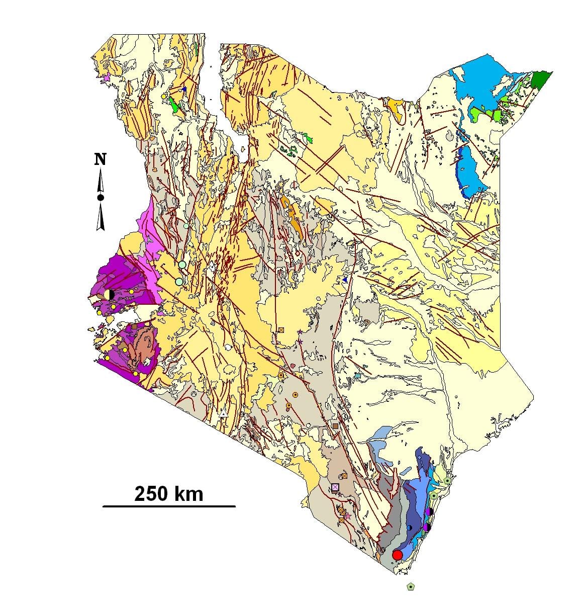 mapa Keňa minerálnych zdrojov