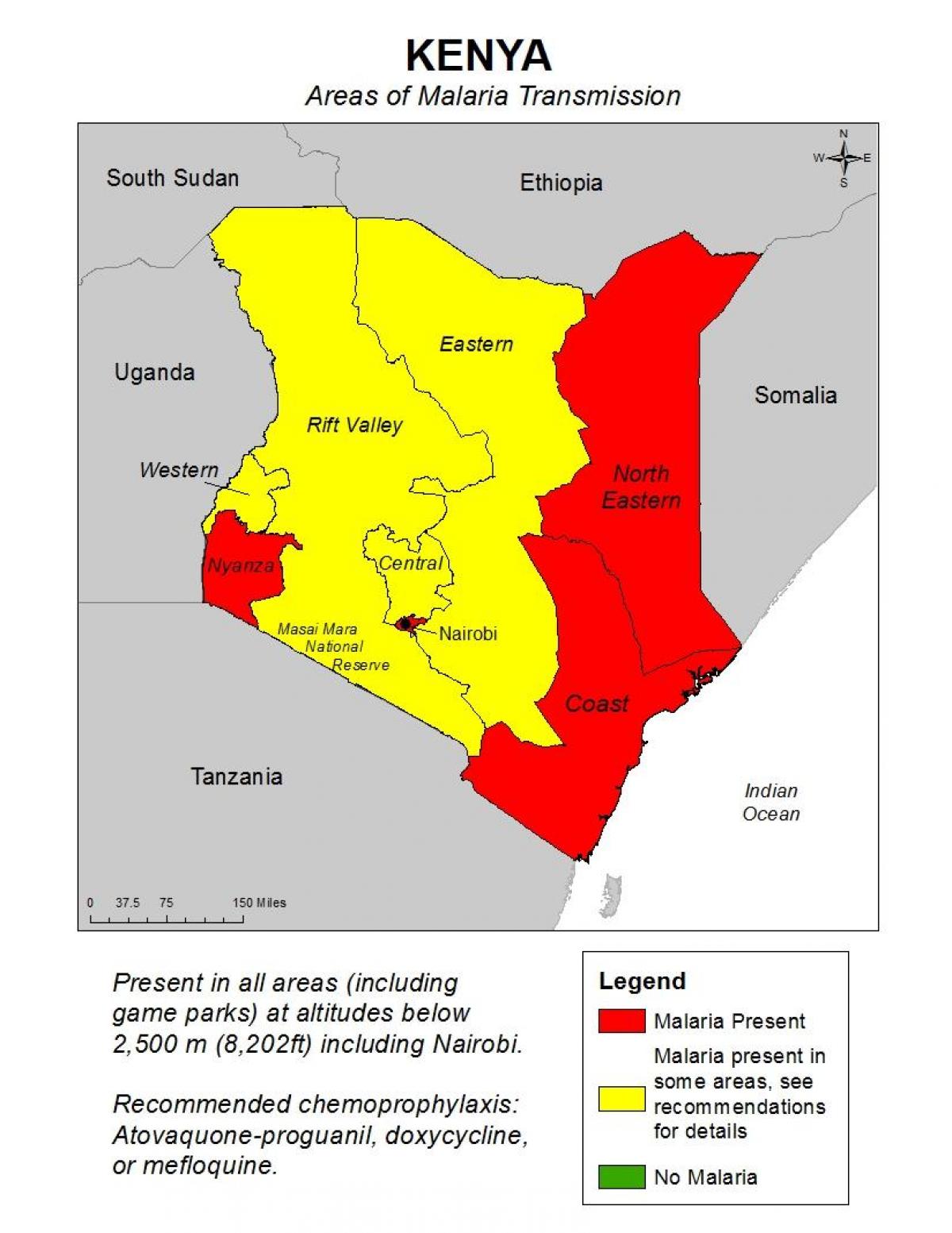 mapa Keňa malária