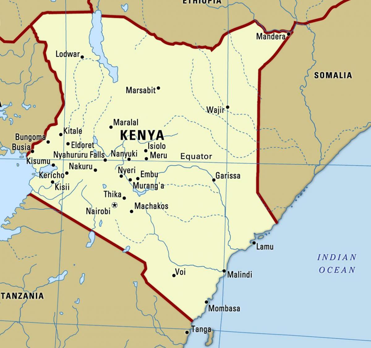 mapa Keni, v mestách