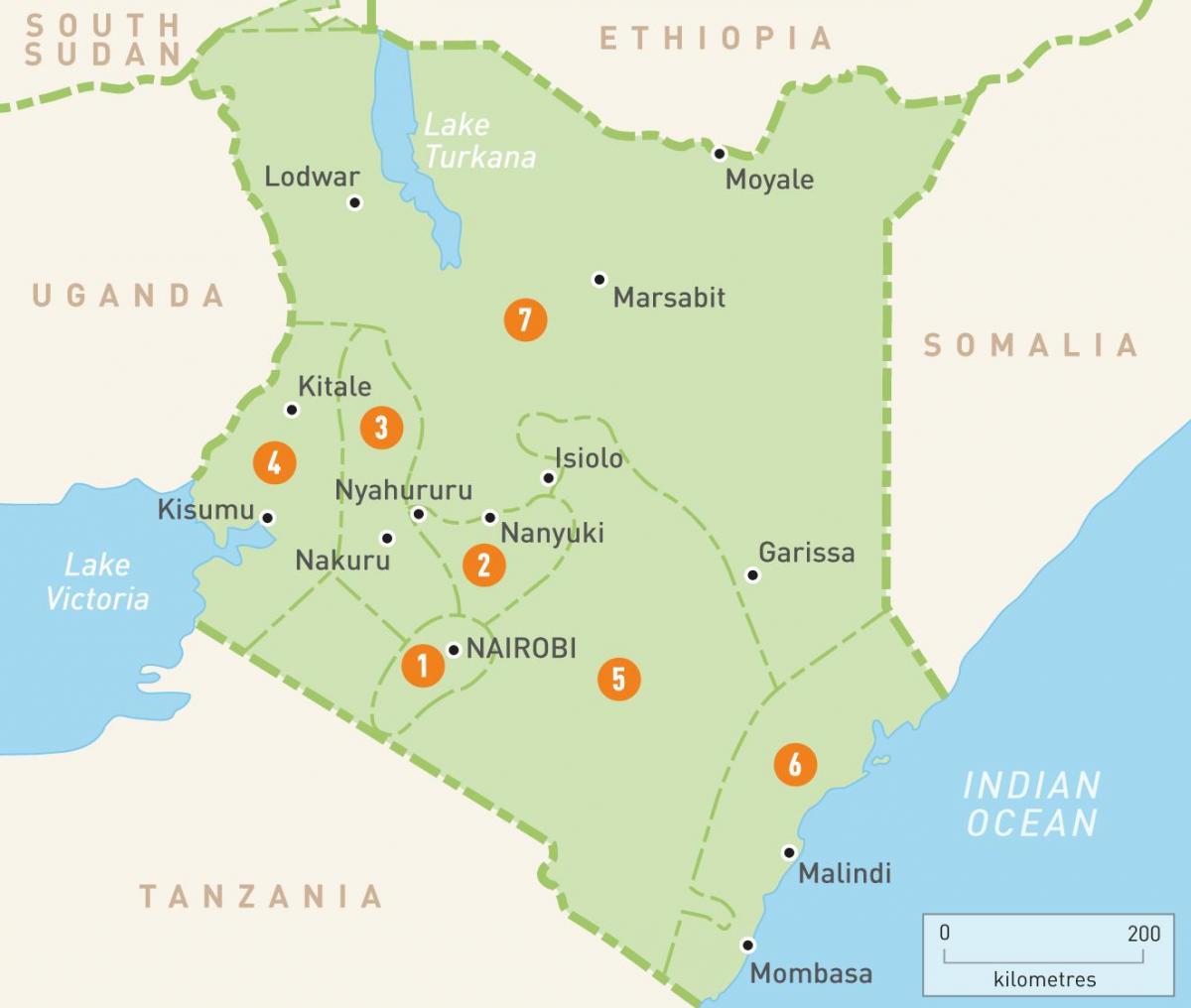 mapa Keňa ukazuje provincií