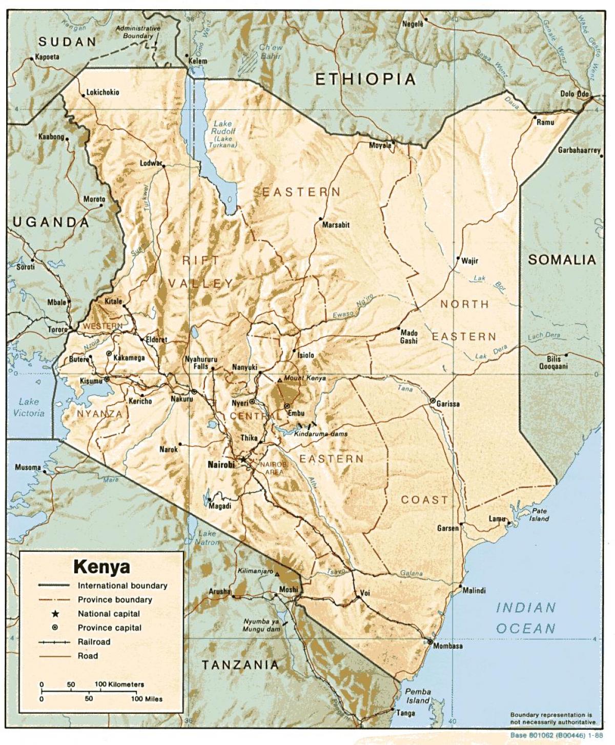 mapa Keňa ukazuje hlavné mestá
