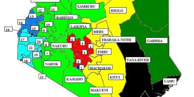 Mapa 47 okresov v Keni 