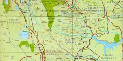 Mapa centrálnej Keni.