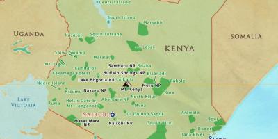 Mapa Keňa-národné parky a rezervy